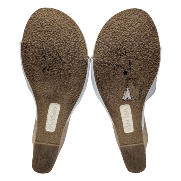 Skechers Cork Wedge Sandals Womens White Leather Slip On Open Toe Size 10 - Picture 8 of 13